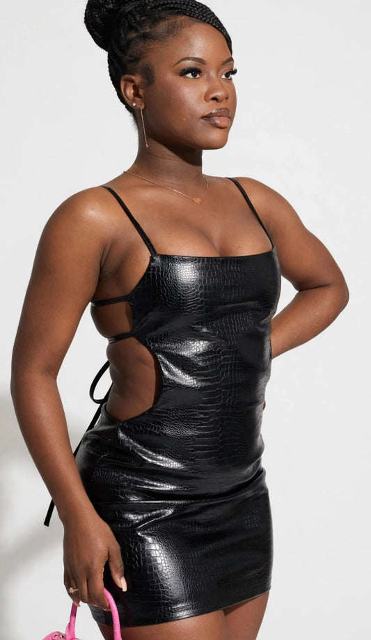 Bad Gyal Black Faux Leather Backless Mini Dress